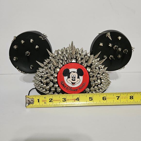 Walt Disney World Park Mickey Mouse Studded Spiked Hat Adult USA Black Silver - Picture 12 of 12